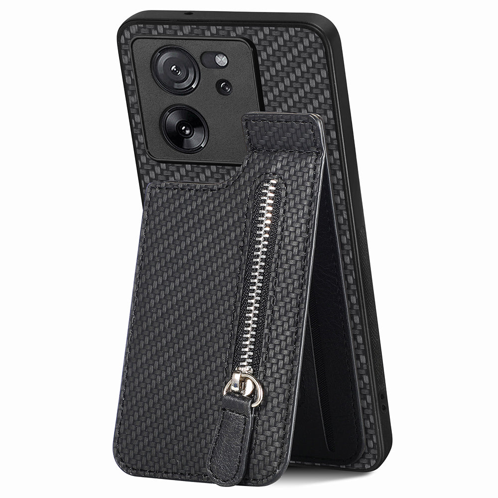 C1-03 For Xiaomi 13T / 13T Pro / Redmi K60 Ultra Case Vertical Kickstand Hybrid Phone Cover with Zipper Pocket