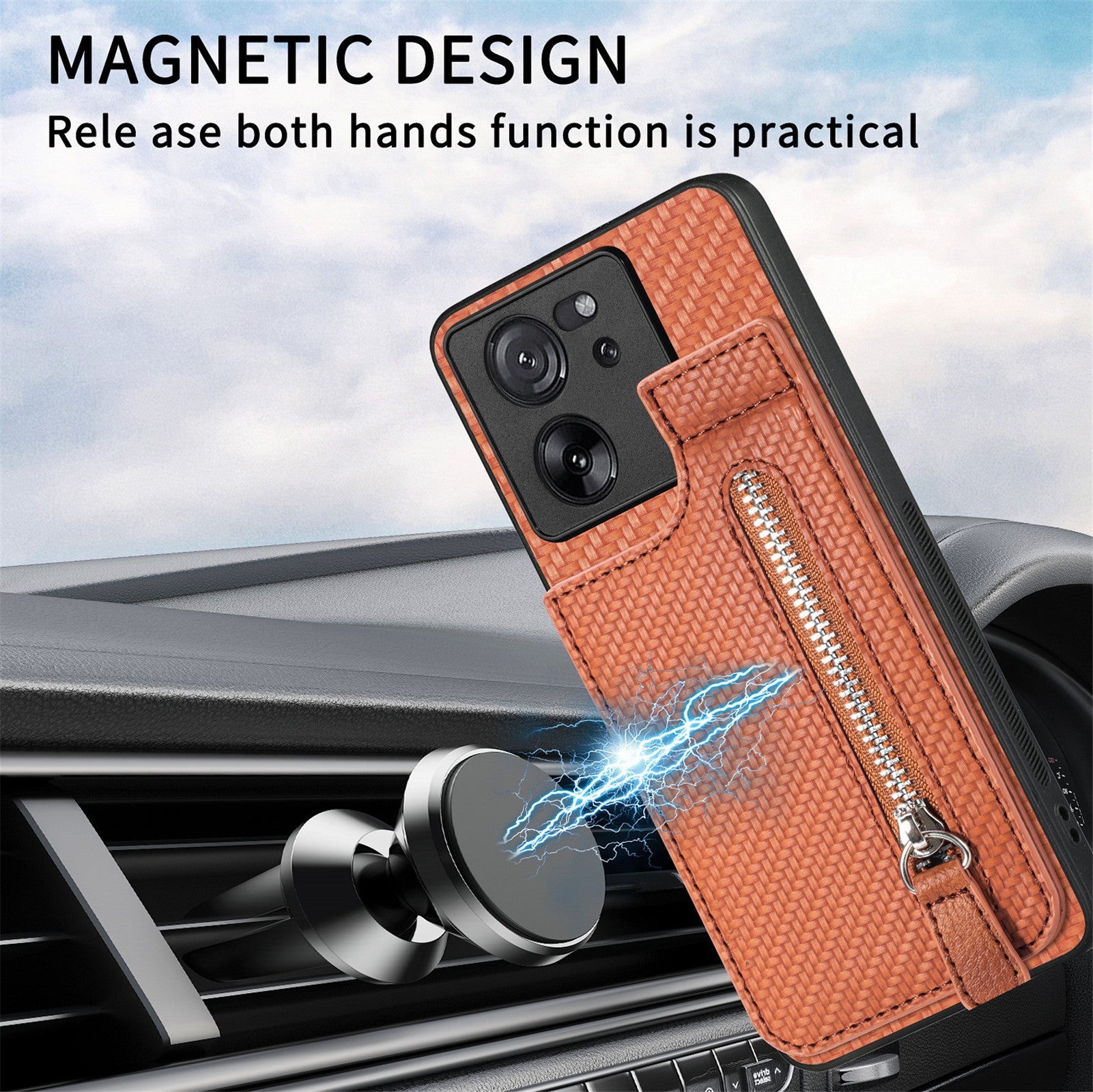 C1-03 For Xiaomi 13T / 13T Pro / Redmi K60 Ultra Case Vertical Kickstand Hybrid Phone Cover with Zipper Pocket
