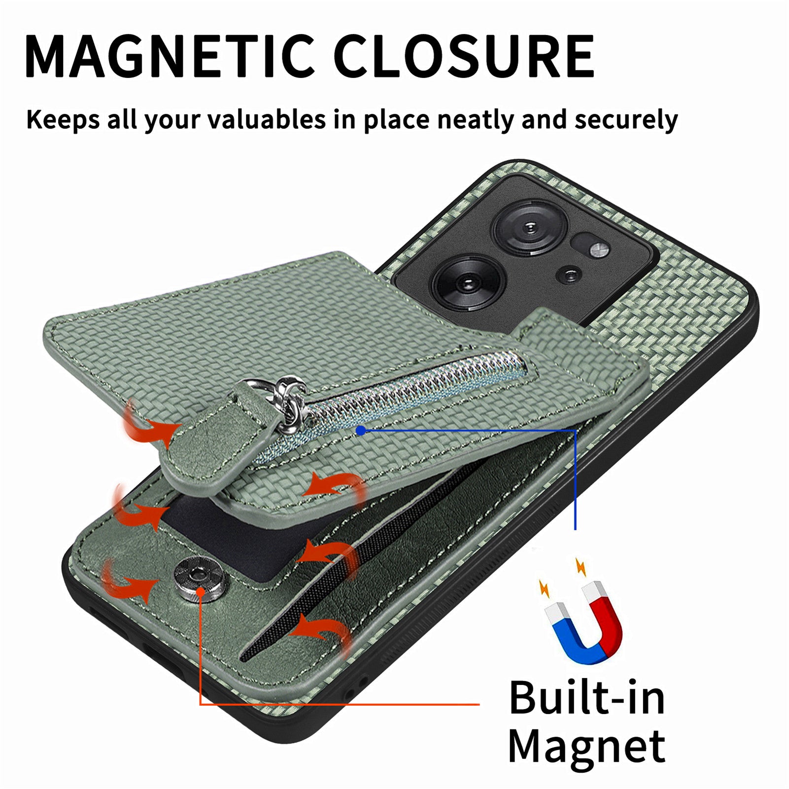 C1-03 For Xiaomi 13T / 13T Pro / Redmi K60 Ultra Case Vertical Kickstand Hybrid Phone Cover with Zipper Pocket