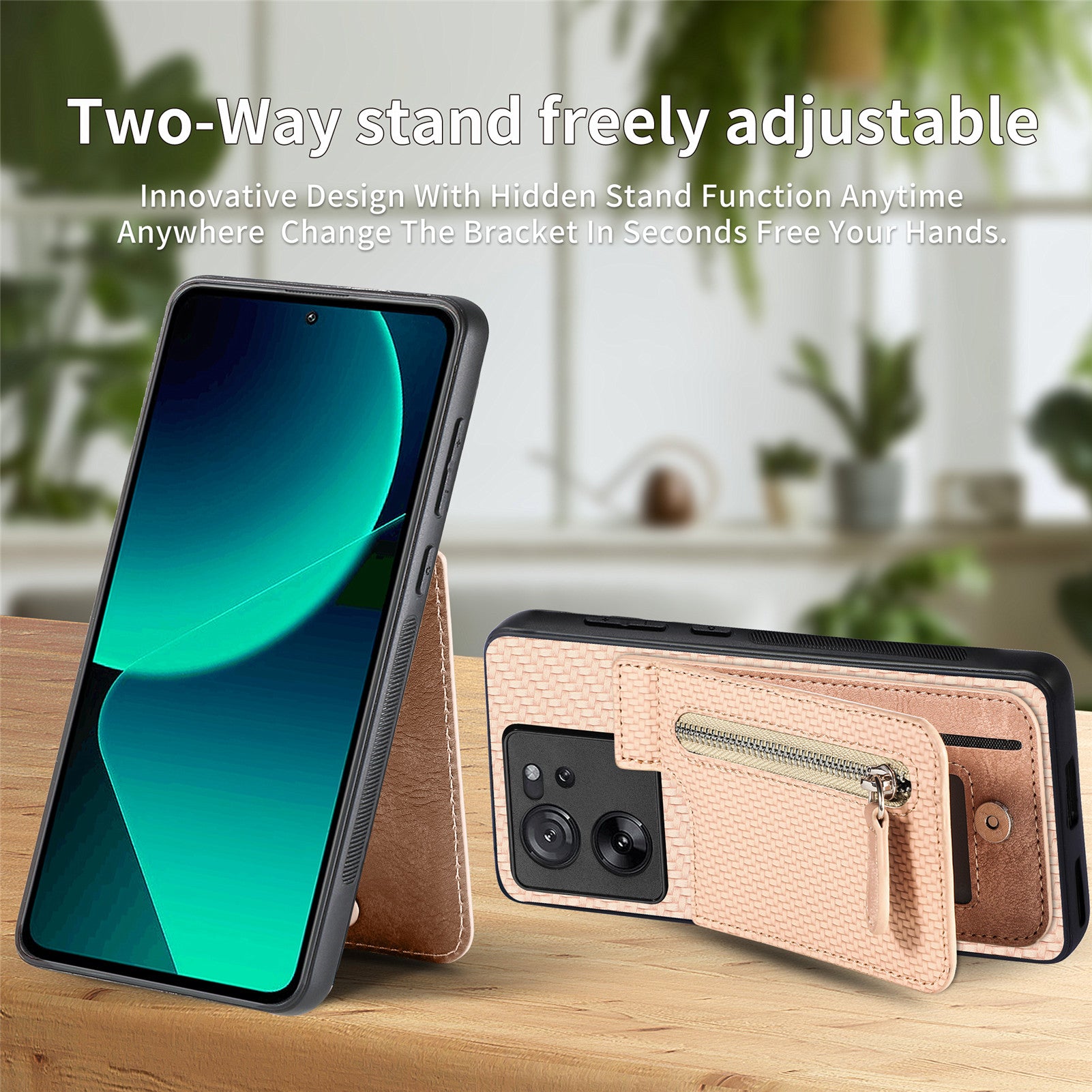 C1-03 For Xiaomi 13T / 13T Pro / Redmi K60 Ultra Case Vertical Kickstand Hybrid Phone Cover with Zipper Pocket