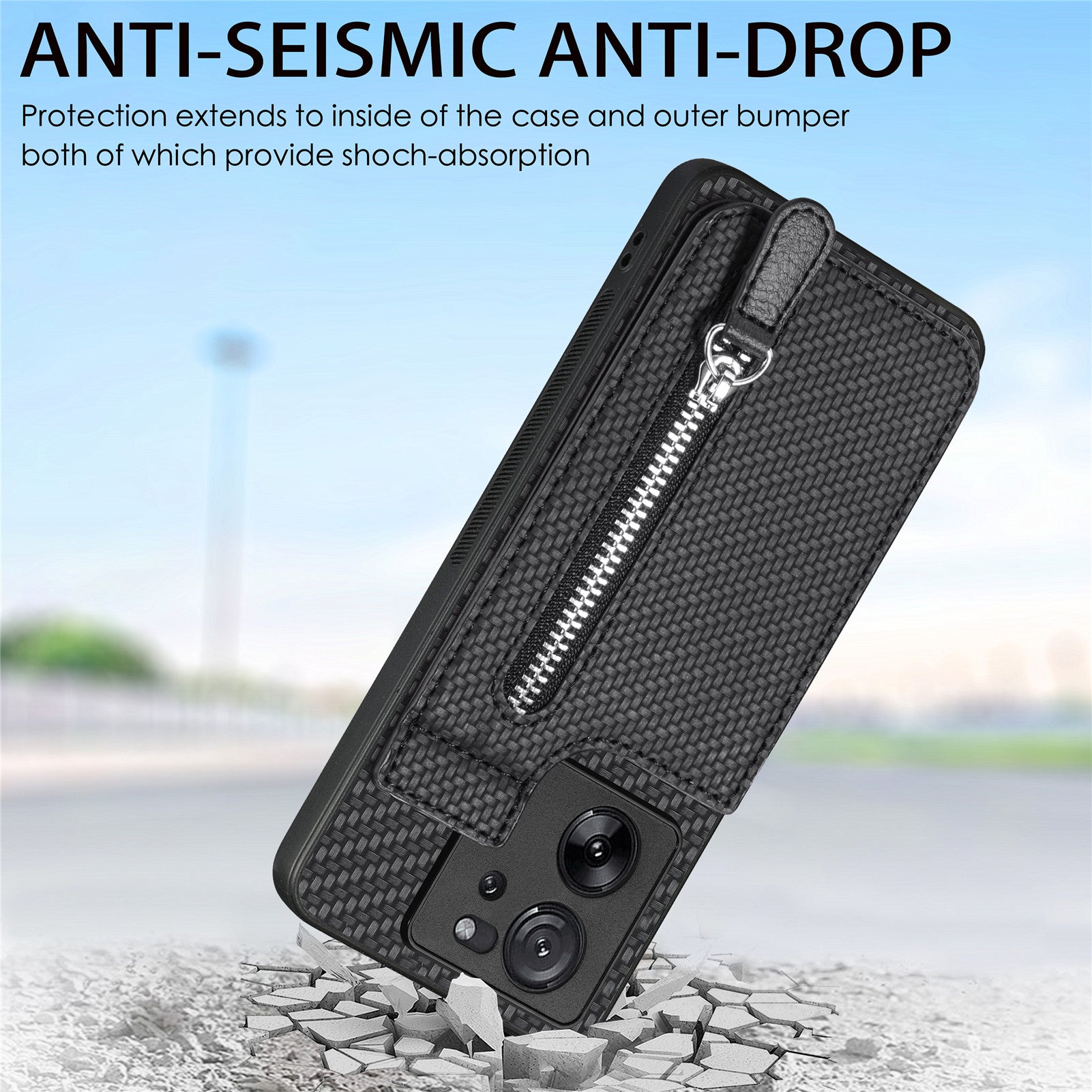 C1-03 For Xiaomi 13T / 13T Pro / Redmi K60 Ultra Case Vertical Kickstand Hybrid Phone Cover with Zipper Pocket
