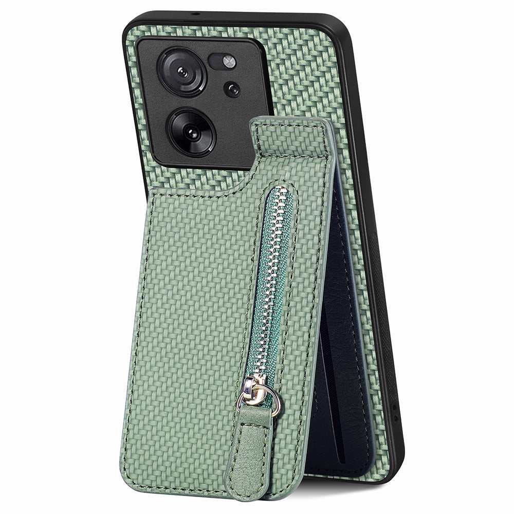 C1-03 For Xiaomi 13T / 13T Pro / Redmi K60 Ultra Case Vertical Kickstand Hybrid Phone Cover with Zipper Pocket