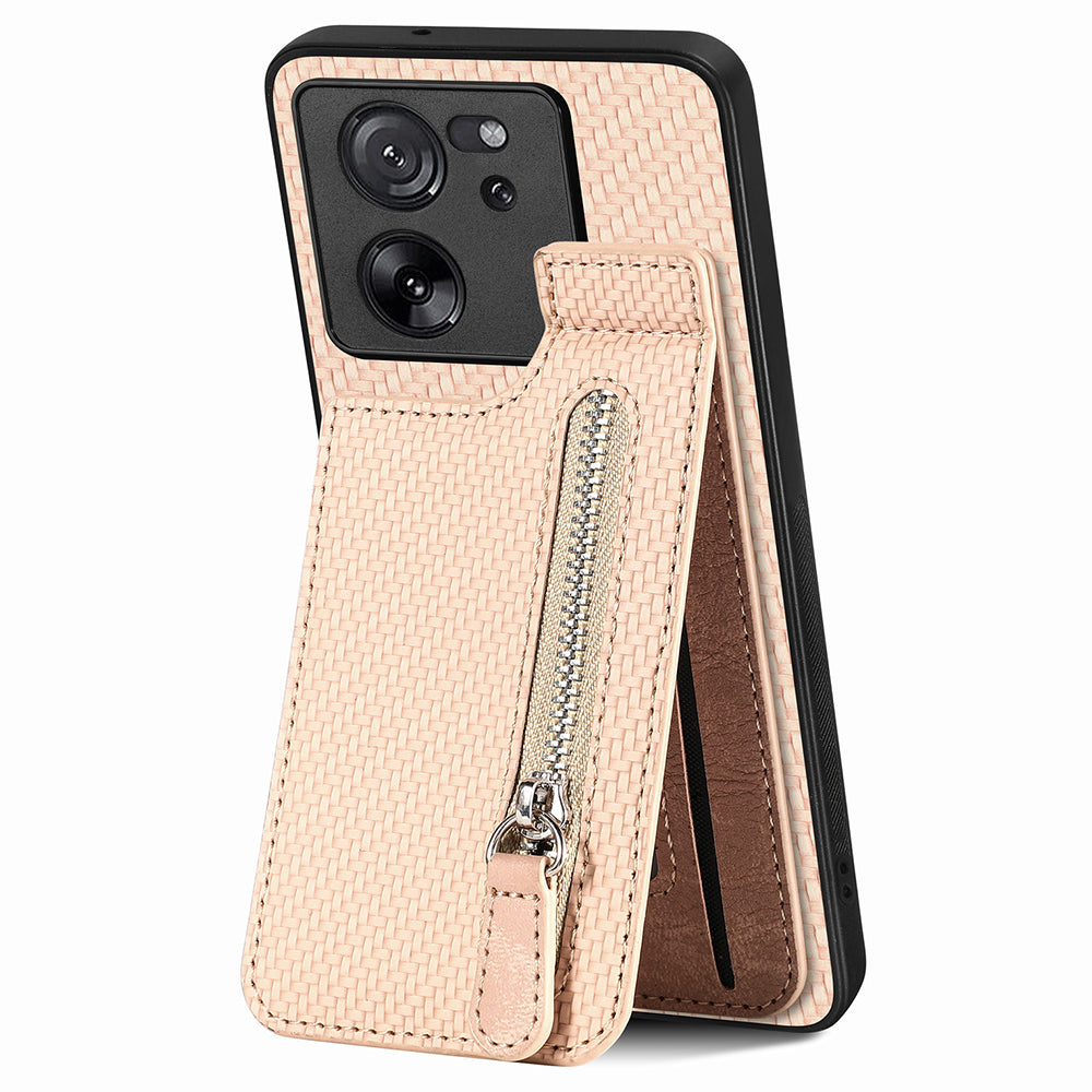 C1-03 For Xiaomi 13T / 13T Pro / Redmi K60 Ultra Case Vertical Kickstand Hybrid Phone Cover with Zipper Pocket