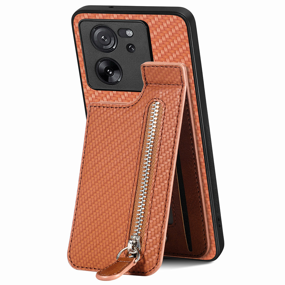 C1-03 For Xiaomi 13T / 13T Pro / Redmi K60 Ultra Case Vertical Kickstand Hybrid Phone Cover with Zipper Pocket