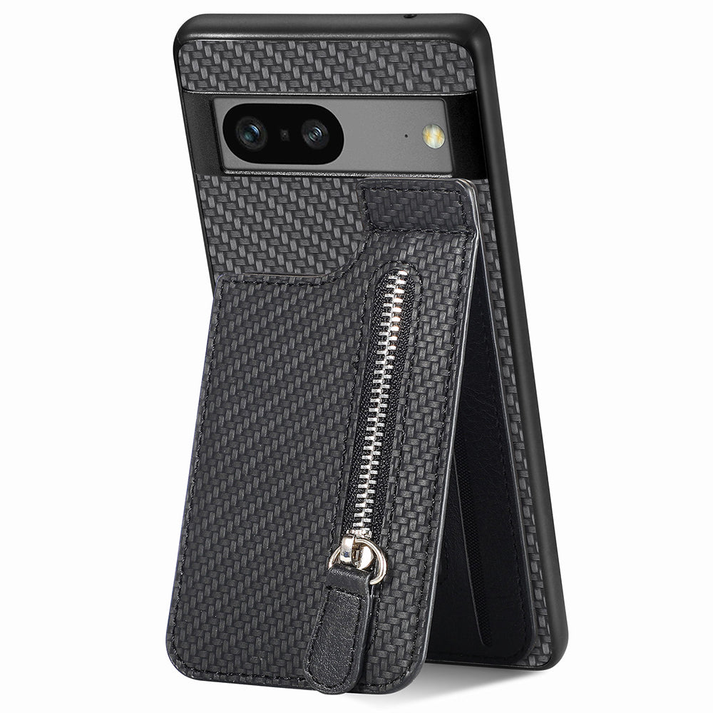 C1-03 For Google Pixel 7a Case Card Slots Vertical Kickstand Carbon Fiber Phone Cover