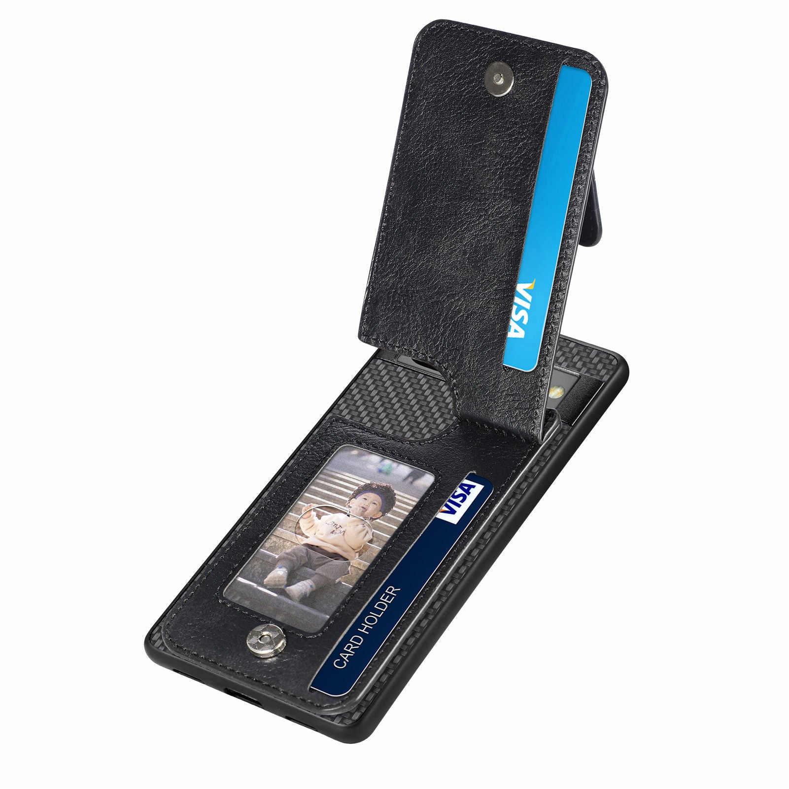 C1-03 For Google Pixel 7a Case Card Slots Vertical Kickstand Carbon Fiber Phone Cover