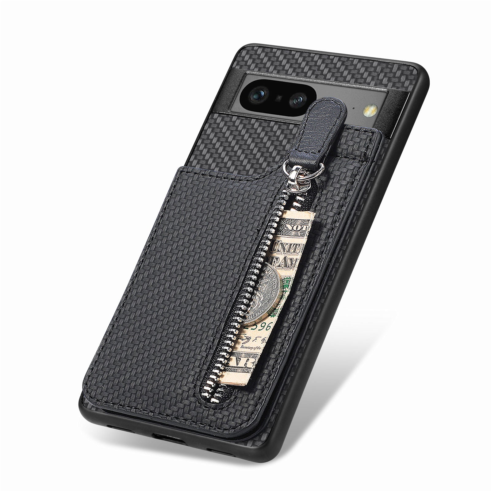 C1-03 For Google Pixel 7a Case Card Slots Vertical Kickstand Carbon Fiber Phone Cover