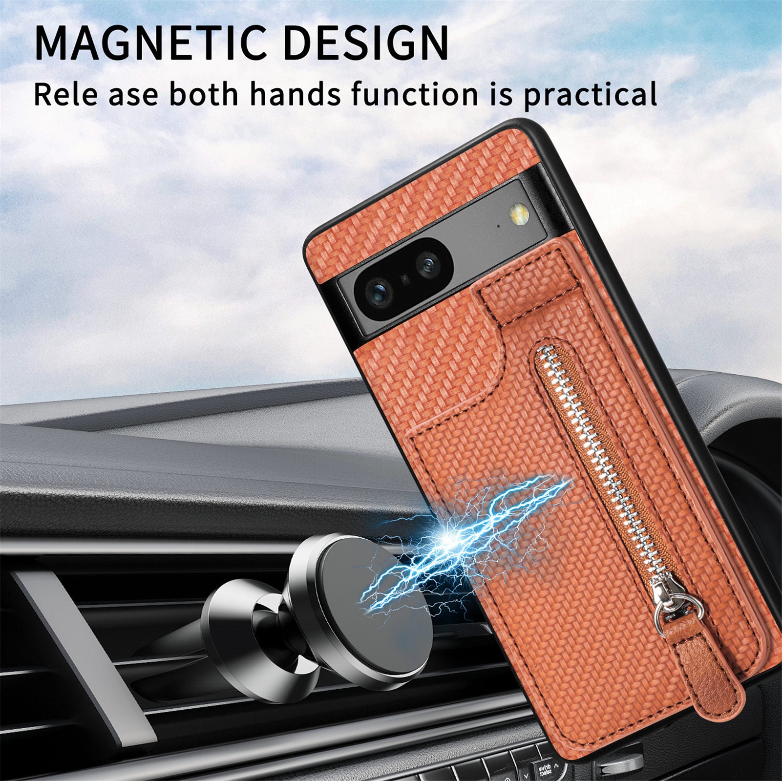 C1-03 For Google Pixel 7a Case Card Slots Vertical Kickstand Carbon Fiber Phone Cover