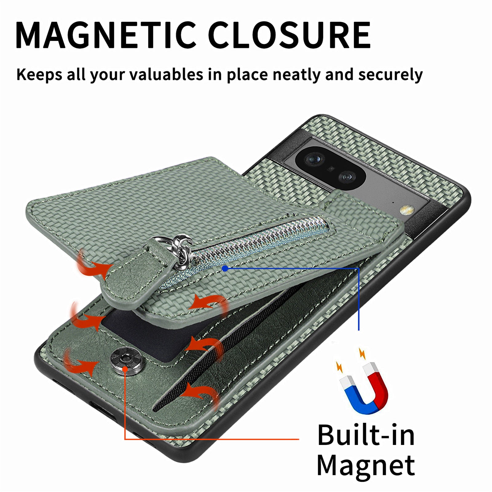 C1-03 For Google Pixel 7a Case Card Slots Vertical Kickstand Carbon Fiber Phone Cover