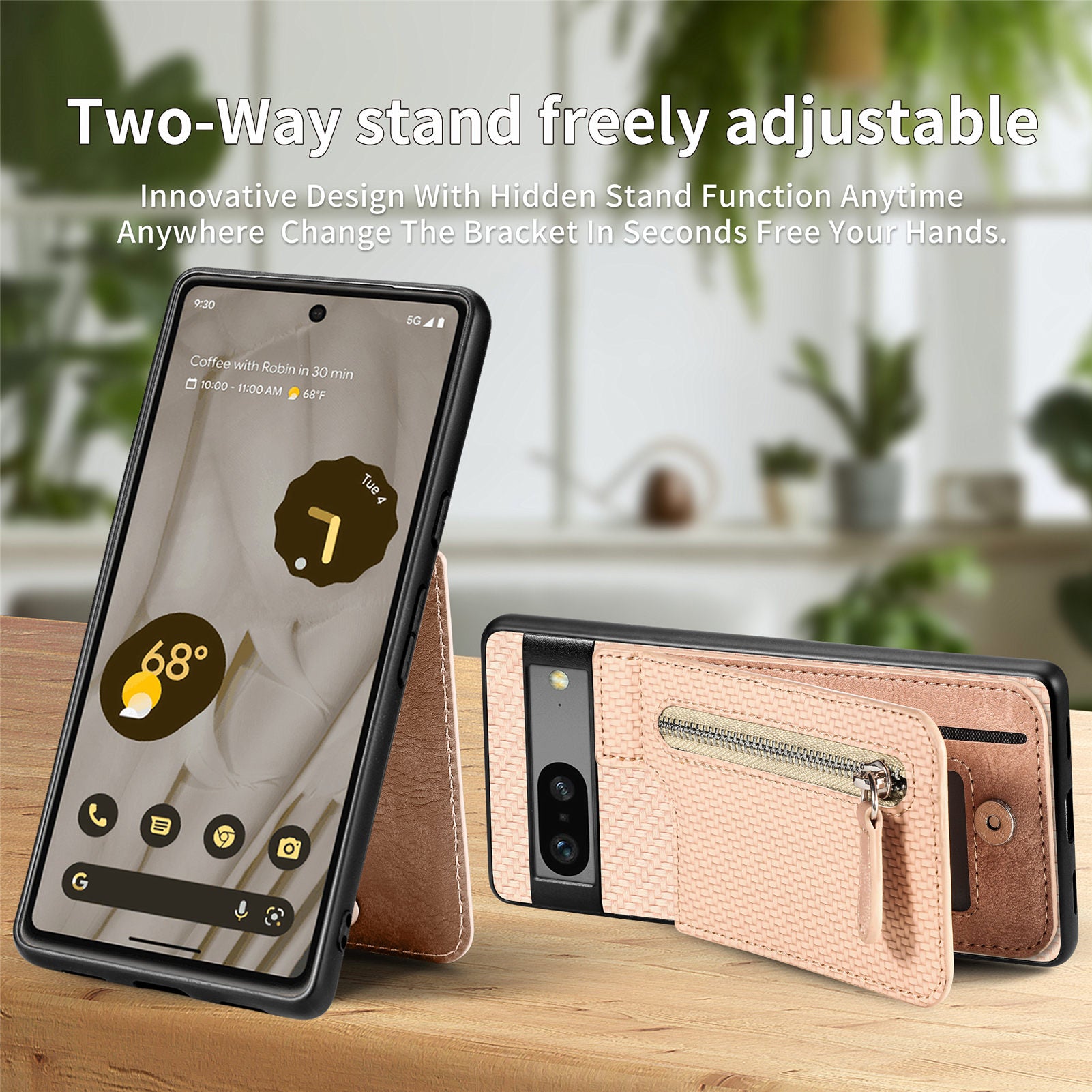 C1-03 For Google Pixel 7a Case Card Slots Vertical Kickstand Carbon Fiber Phone Cover