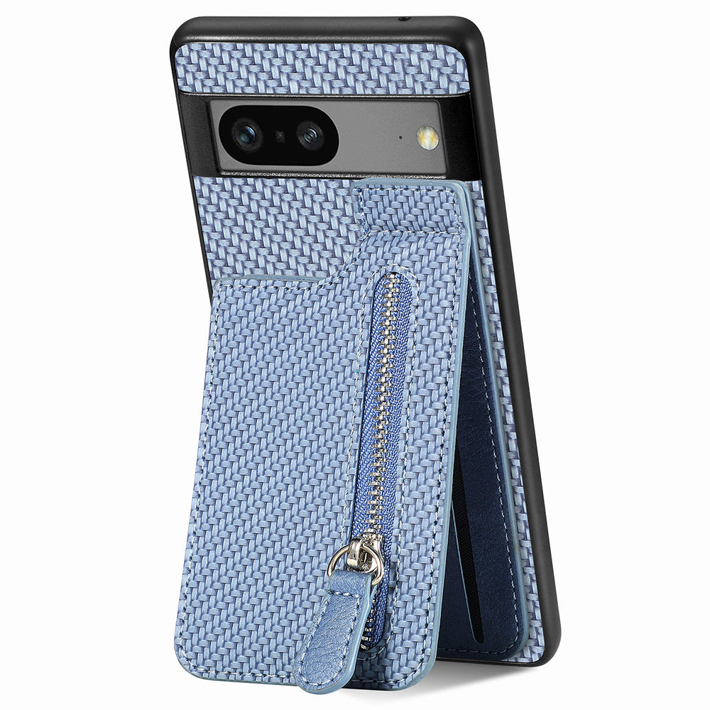 C1-03 For Google Pixel 7a Case Card Slots Vertical Kickstand Carbon Fiber Phone Cover