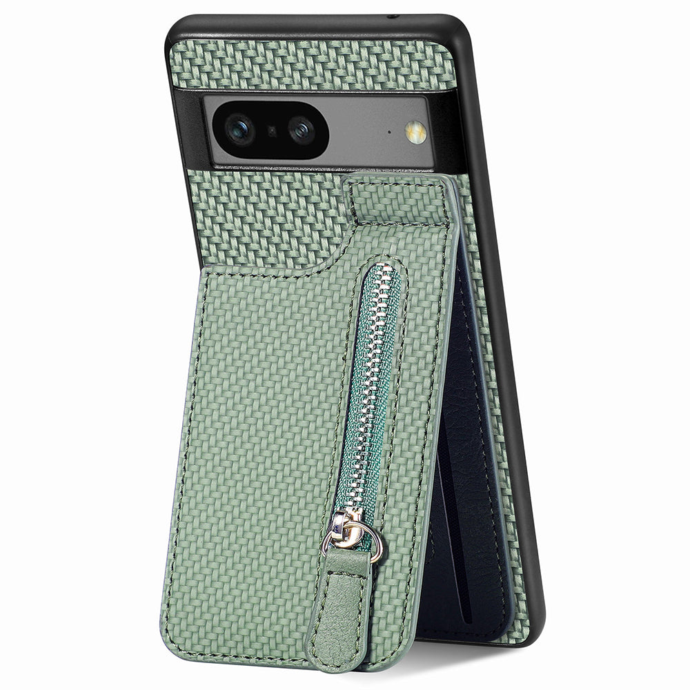 C1-03 For Google Pixel 7a Case Card Slots Vertical Kickstand Carbon Fiber Phone Cover