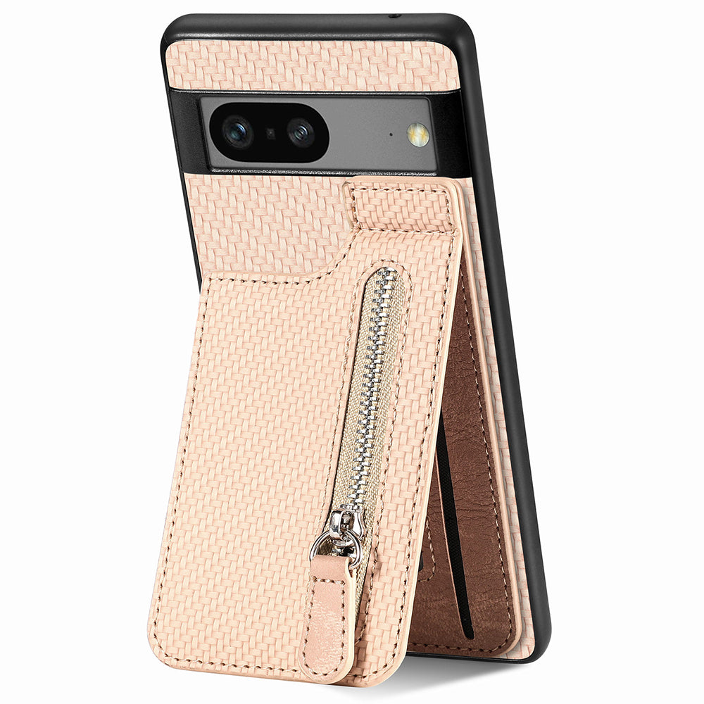 C1-03 For Google Pixel 7a Case Card Slots Vertical Kickstand Carbon Fiber Phone Cover