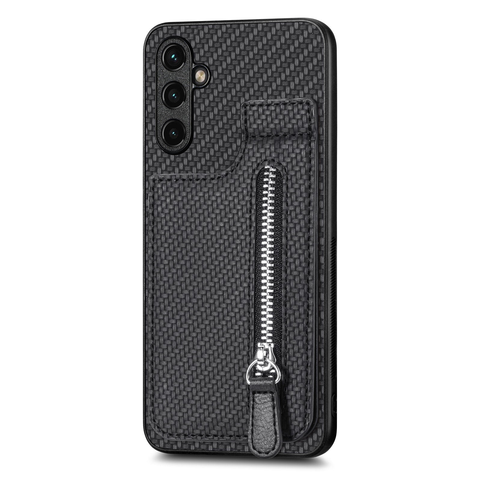 C1-03 For Samsung Galaxy A25 5G (Global) (161.0 x 76.5 x 8.3mm) Case Carbon Fiber Textured Zipper Pocket Phone Cover