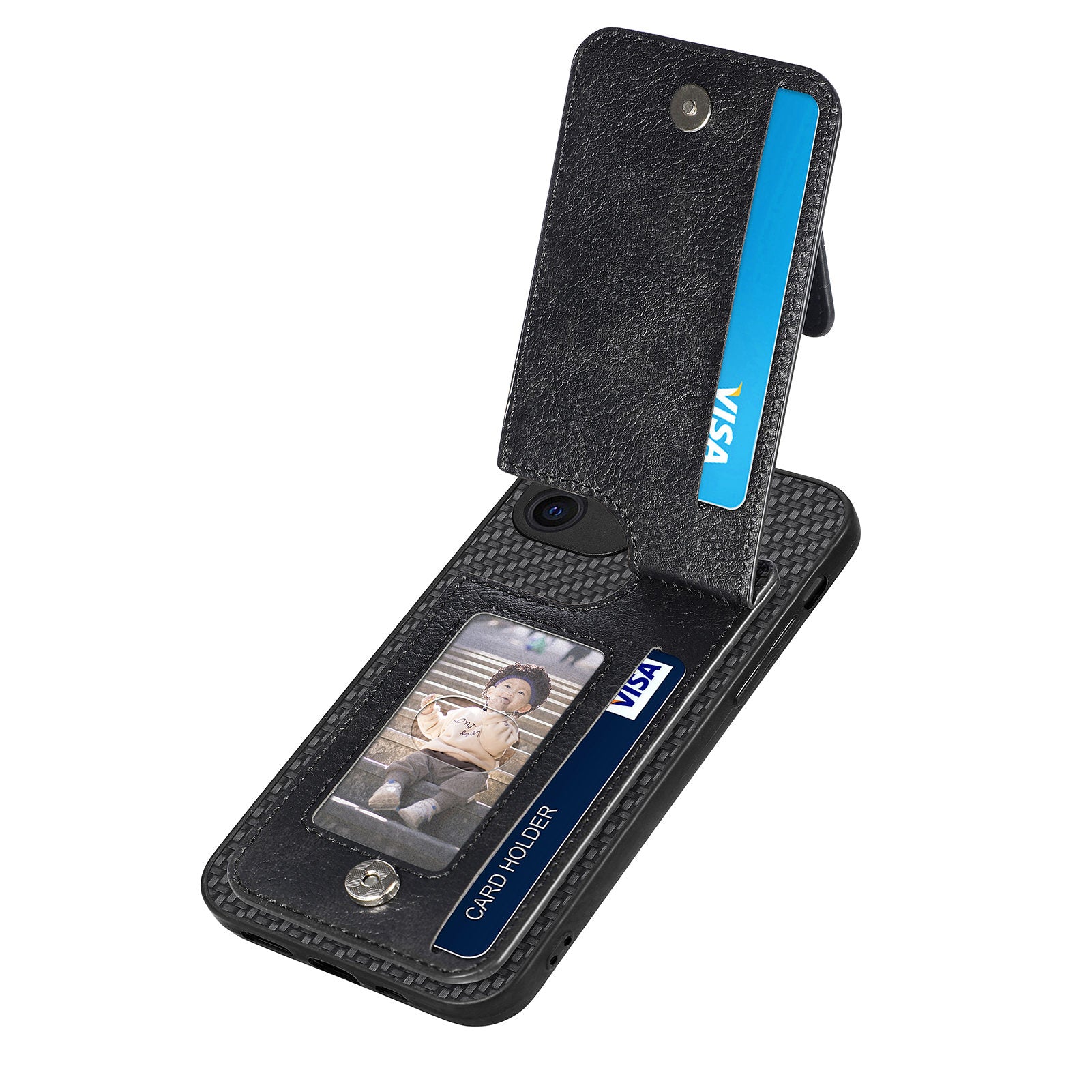 C1-03 For iPhone 12 6.1 inch Cell Phone Case Zipper Pocket Leather Coated TPU+PC Cover