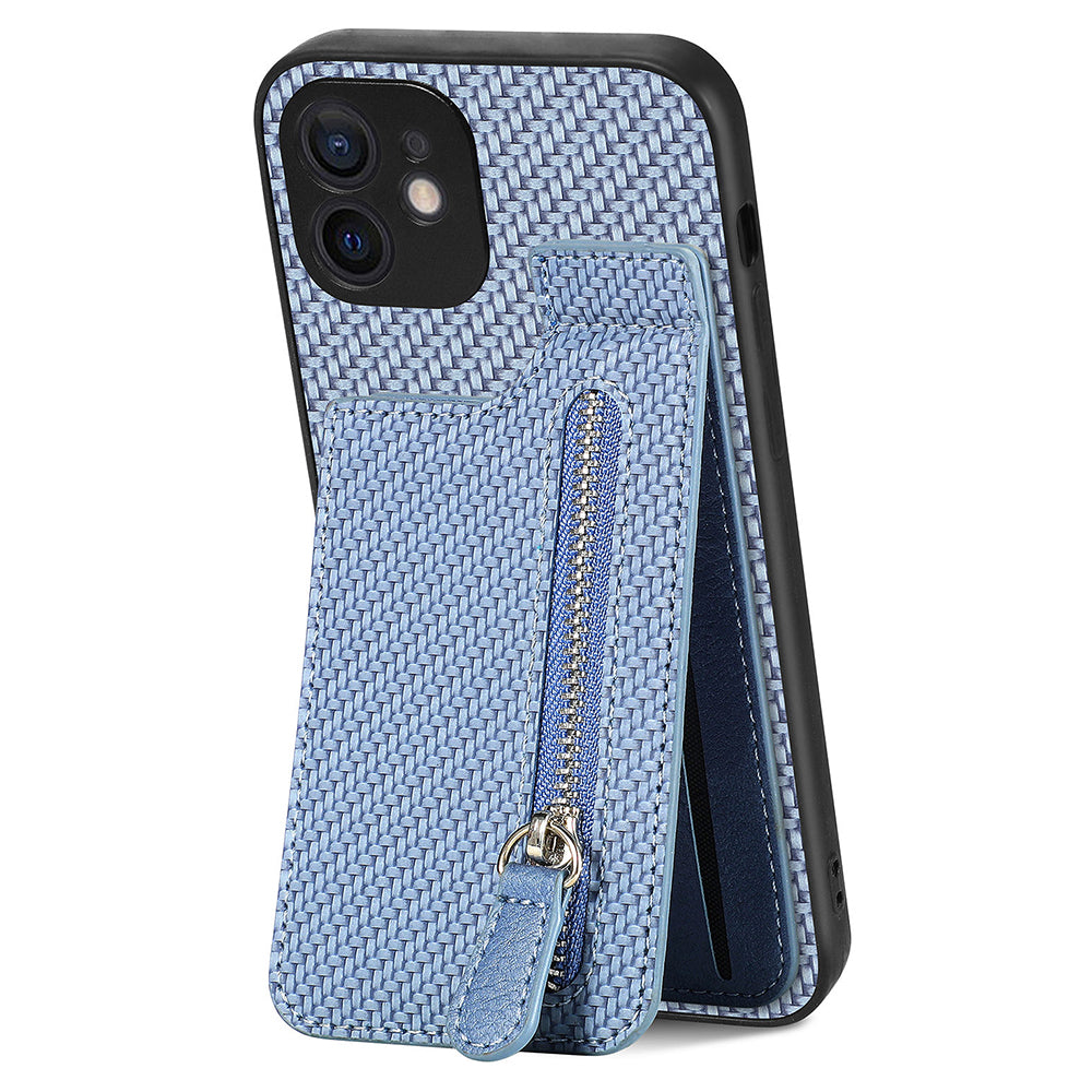 C1-03 For iPhone 12 6.1 inch Cell Phone Case Zipper Pocket Leather Coated TPU+PC Cover