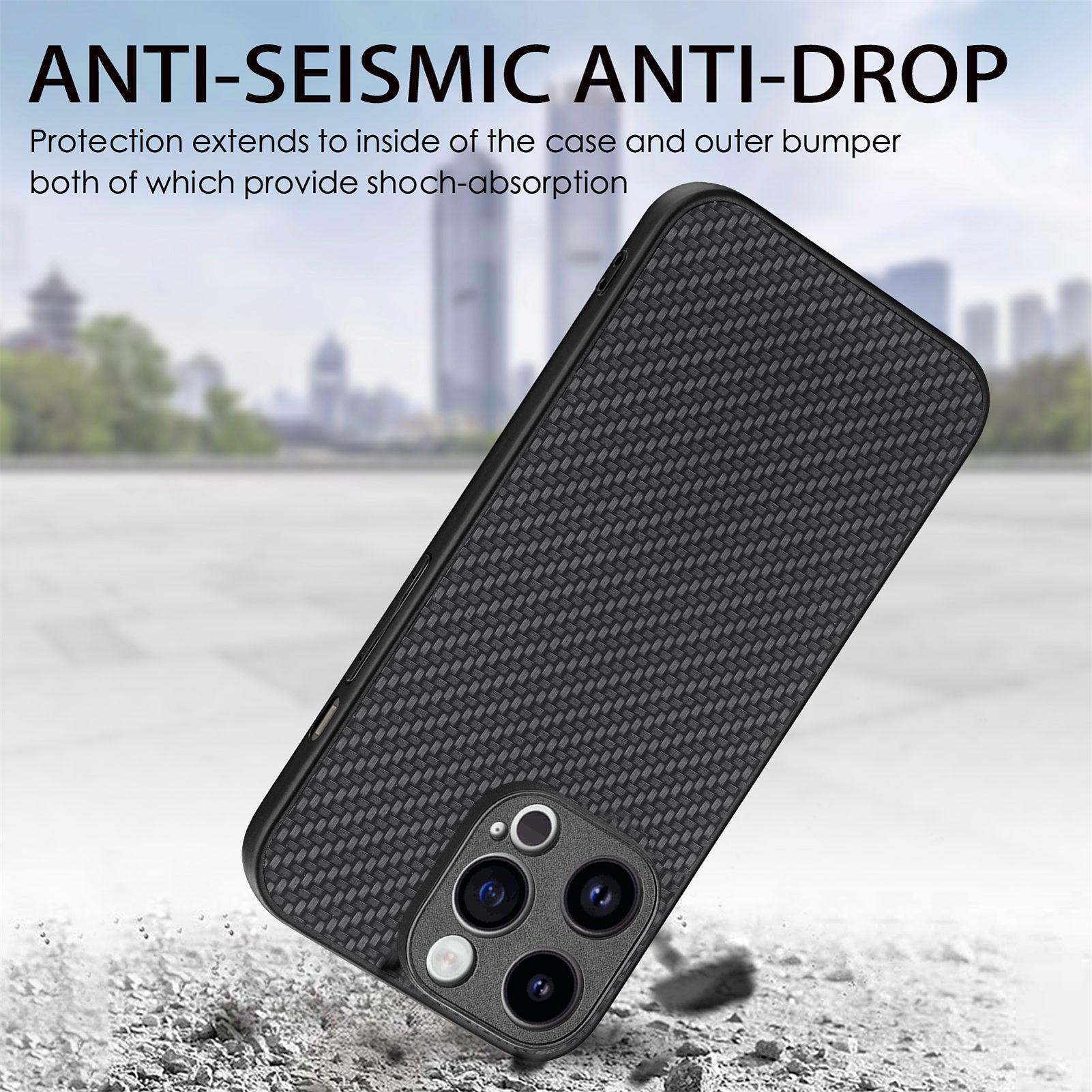 C1 for iPhone 13 Pro Max Case PU Leather Coated PC+TPU Anti-slip Phone Cover