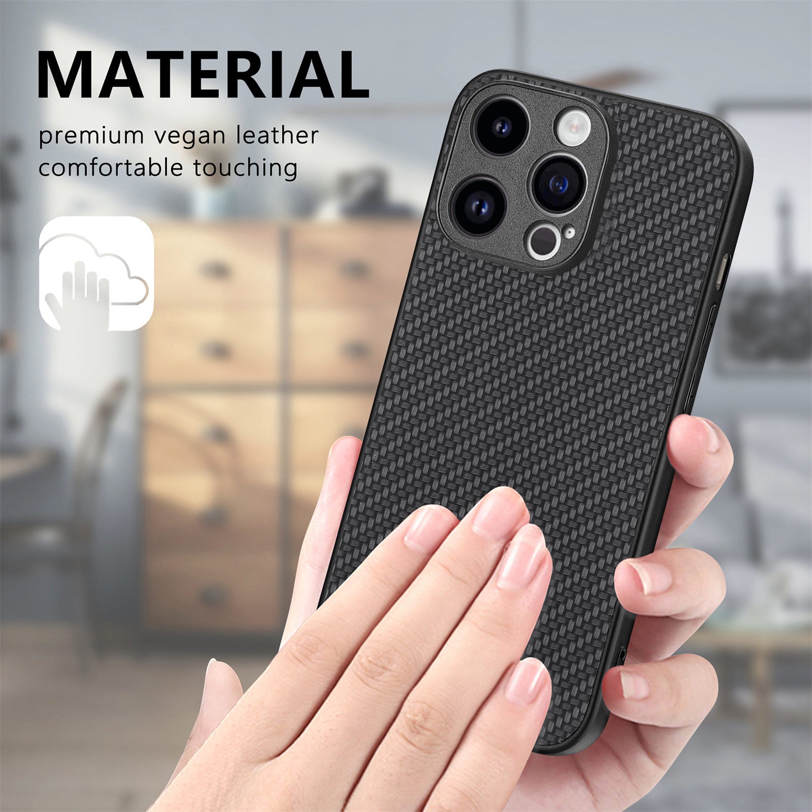 C1 for iPhone 13 Pro Max Case PU Leather Coated PC+TPU Anti-slip Phone Cover