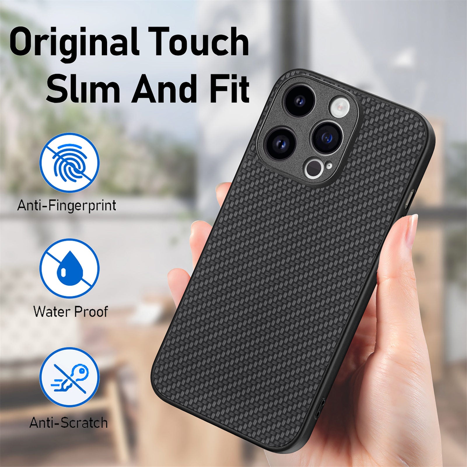 C1 for iPhone 13 Pro Max Case PU Leather Coated PC+TPU Anti-slip Phone Cover