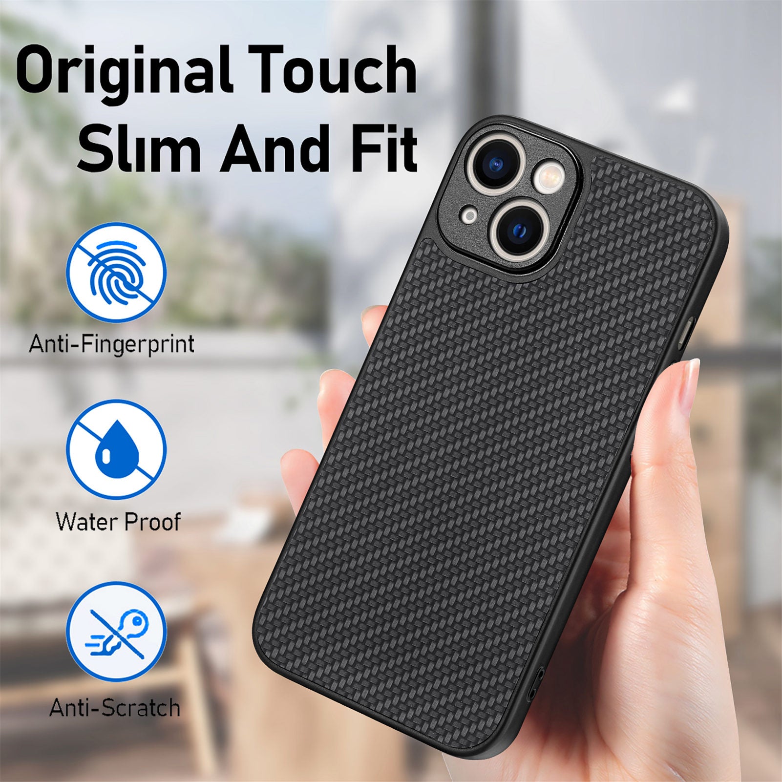 C1 for iPhone 13 Case Carbon Fiber Texture PU+PC+TPU Phone Cover