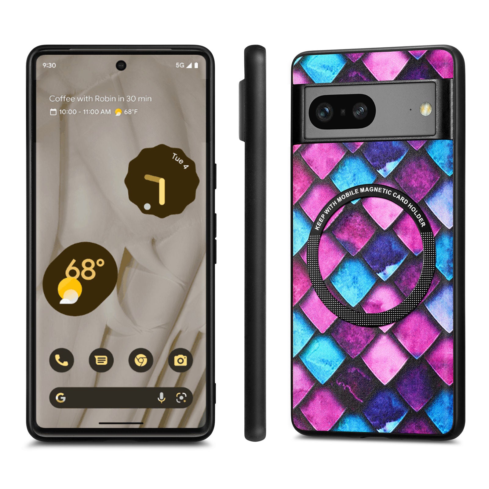 P1 for Google Pixel 7a Magnetic Case Pattern PU Leather Coated PC+TPU Phone Cover