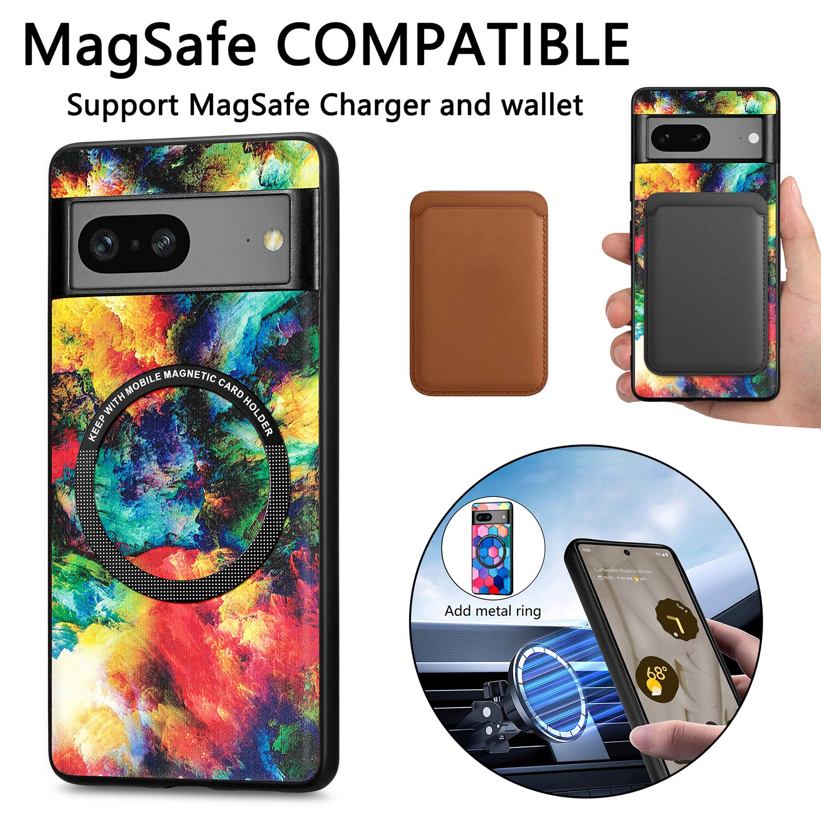 P1 for Google Pixel 7a Magnetic Case Pattern PU Leather Coated PC+TPU Phone Cover
