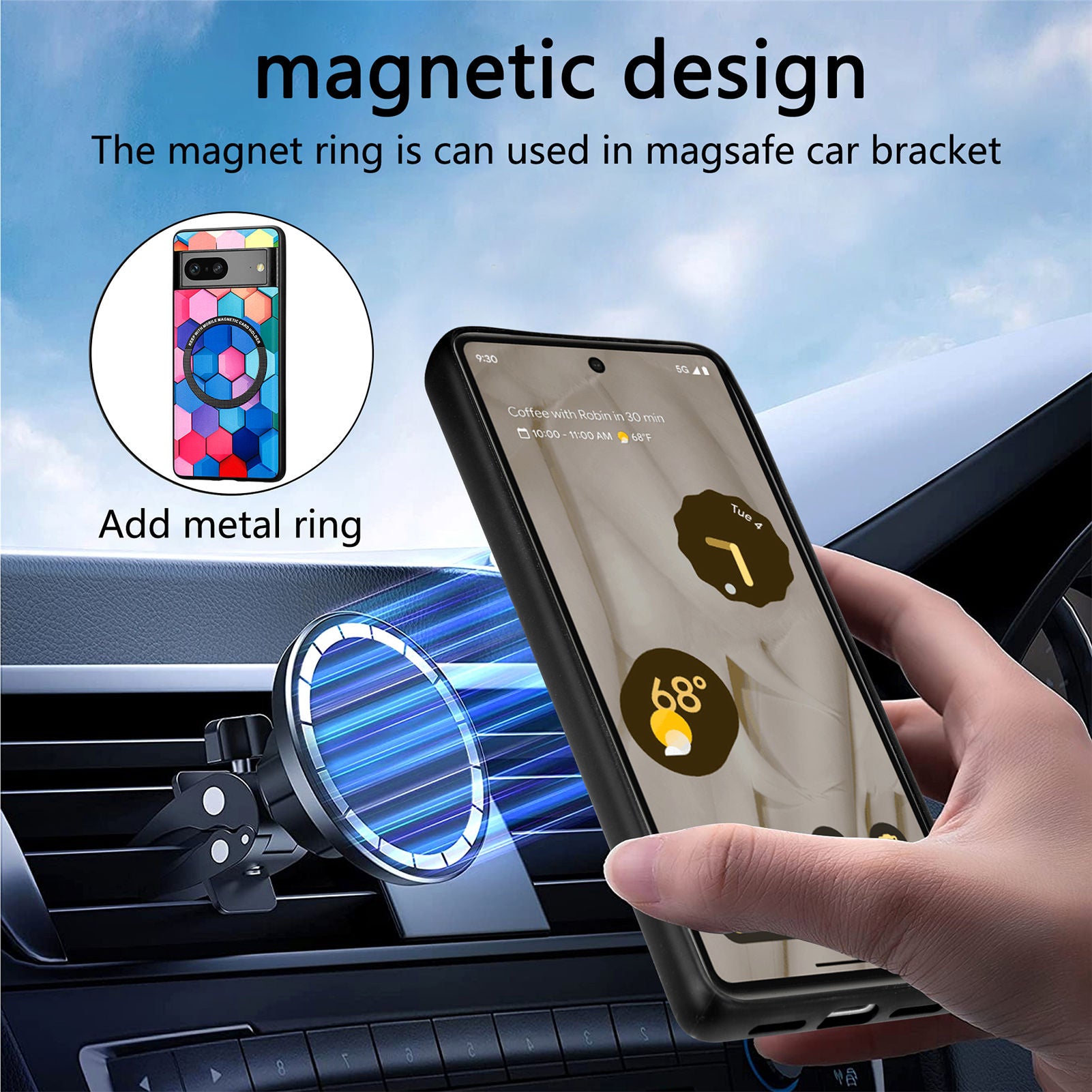 P1 for Google Pixel 7a Magnetic Case Pattern PU Leather Coated PC+TPU Phone Cover