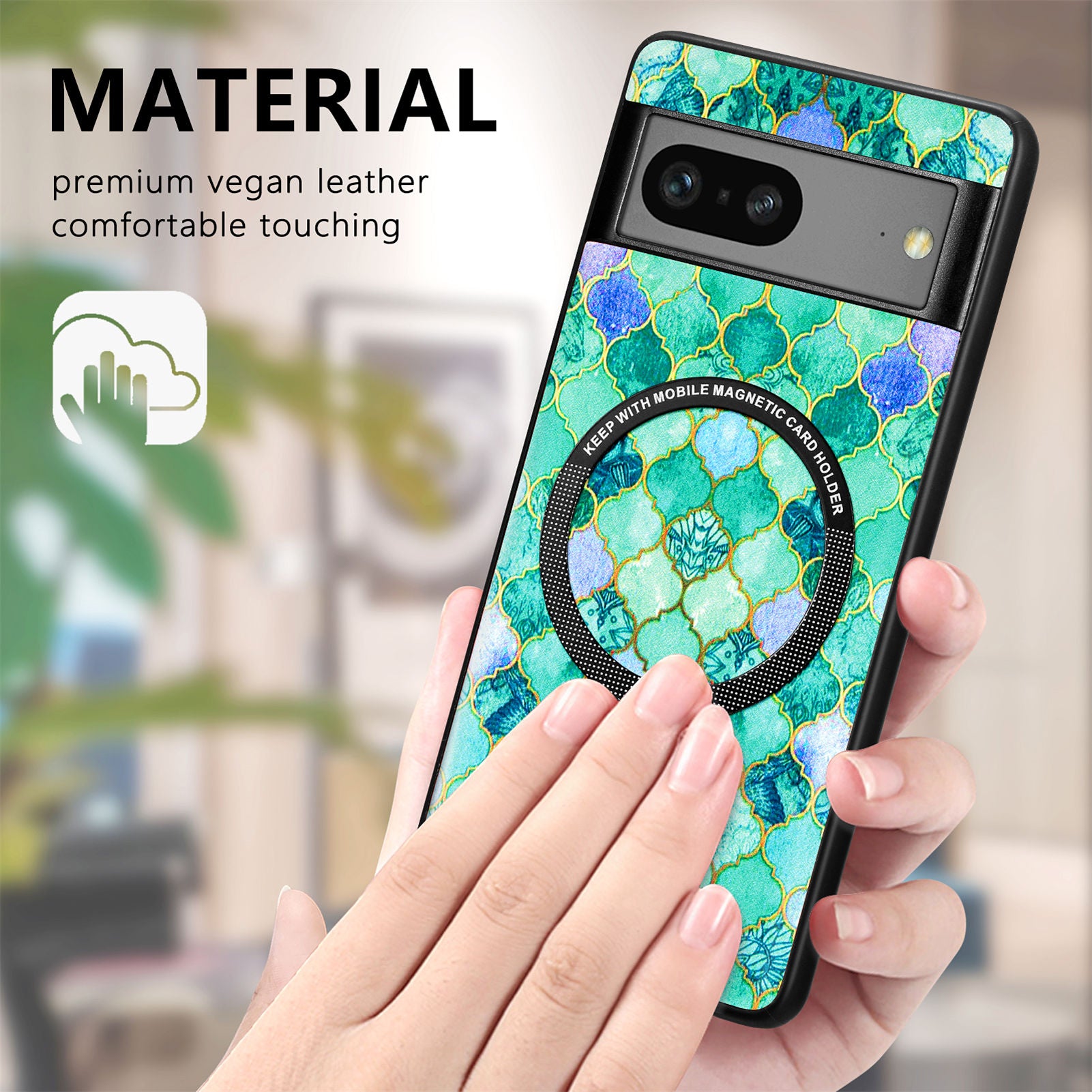 P1 for Google Pixel 7a Magnetic Case Pattern PU Leather Coated PC+TPU Phone Cover