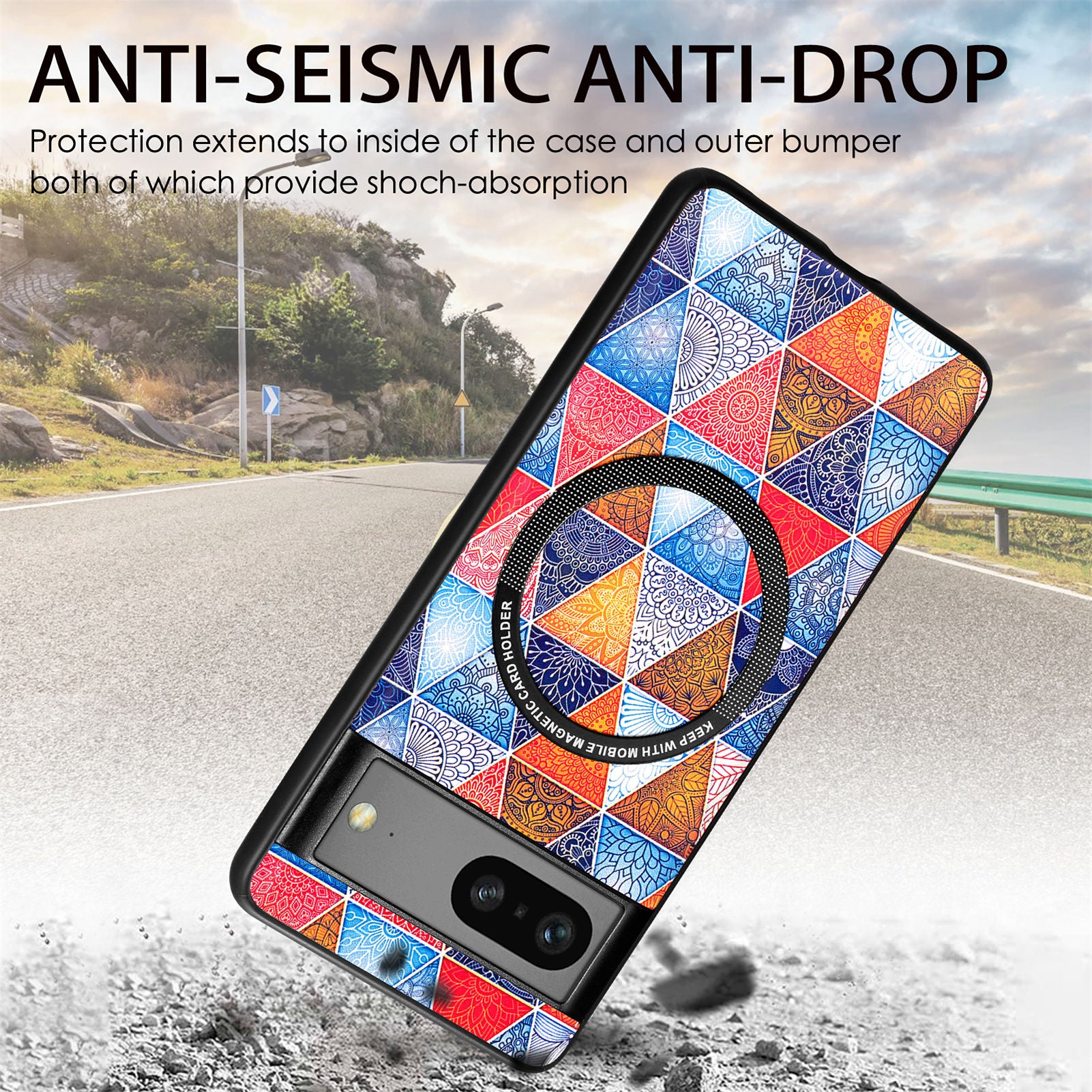 P1 for Google Pixel 7a Magnetic Case Pattern PU Leather Coated PC+TPU Phone Cover