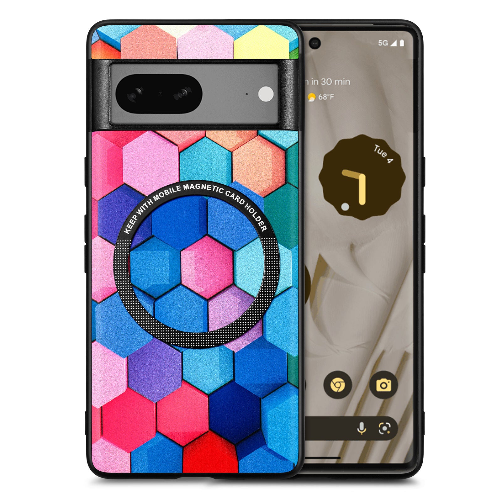 P1 for Google Pixel 7a Magnetic Case Pattern PU Leather Coated PC+TPU Phone Cover