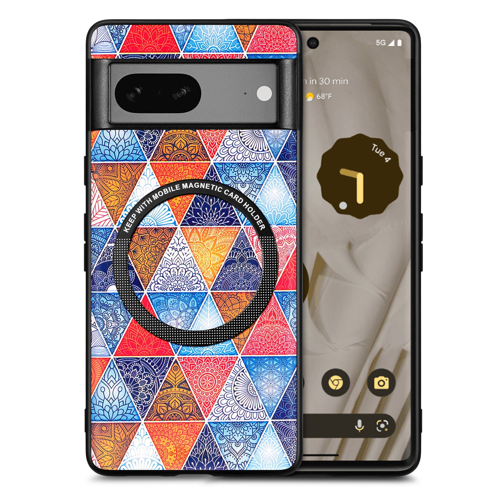 P1 for Google Pixel 7a Magnetic Case Pattern PU Leather Coated PC+TPU Phone Cover