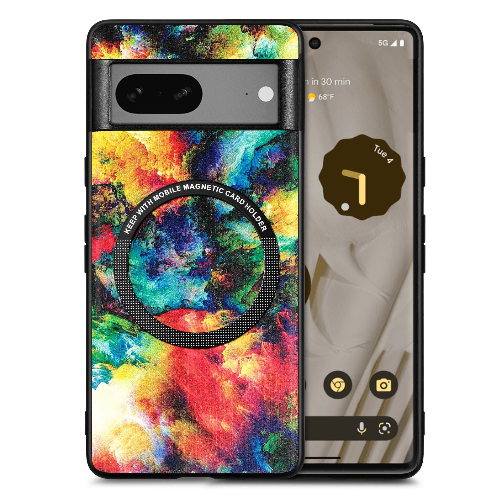 P1 for Google Pixel 7a Magnetic Case Pattern PU Leather Coated PC+TPU Phone Cover