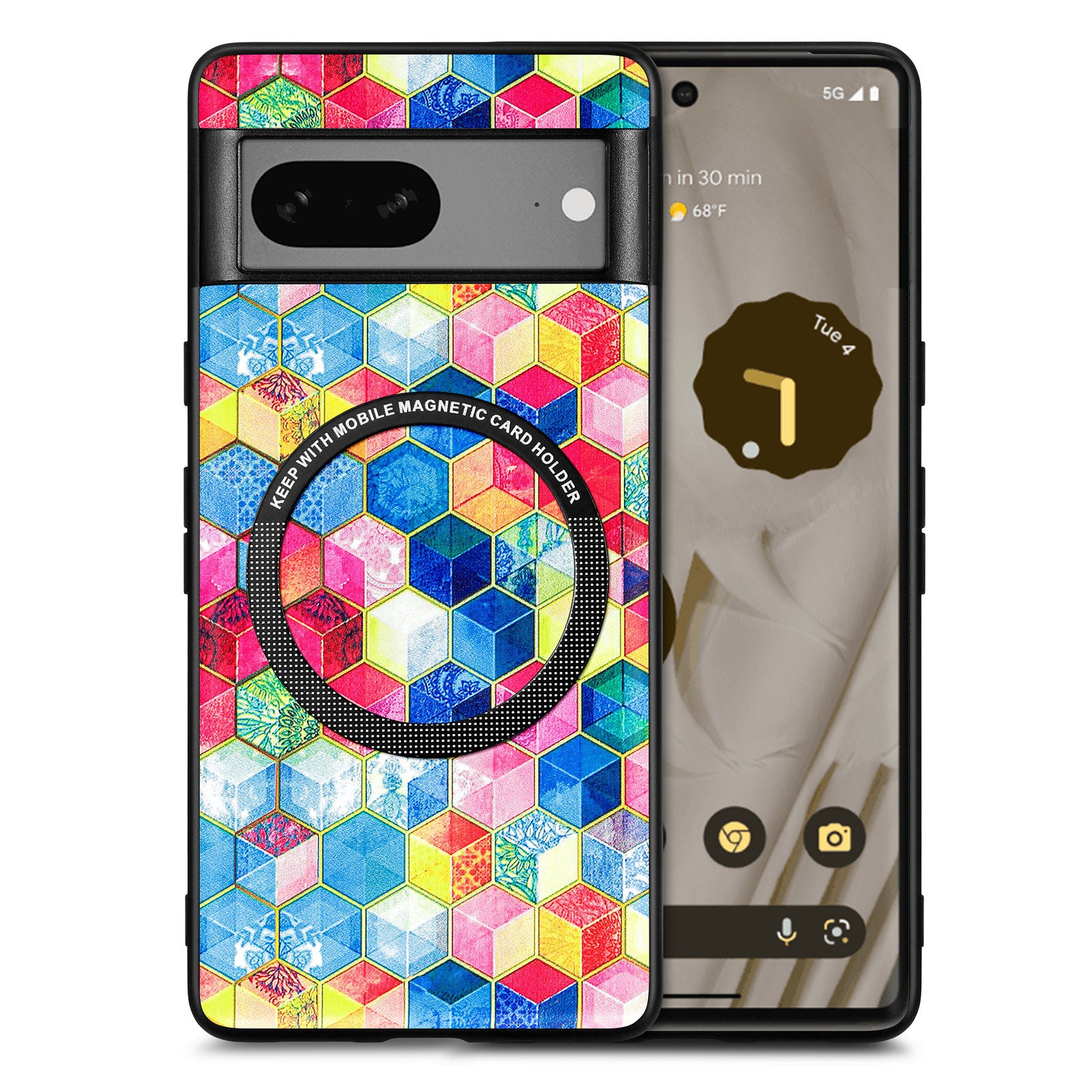 P1 for Google Pixel 7a Magnetic Case Pattern PU Leather Coated PC+TPU Phone Cover