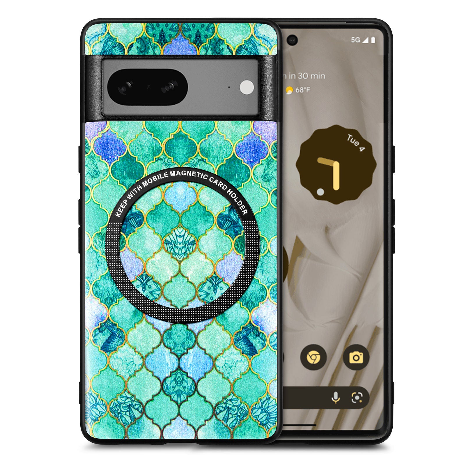P1 for Google Pixel 7a Magnetic Case Pattern PU Leather Coated PC+TPU Phone Cover
