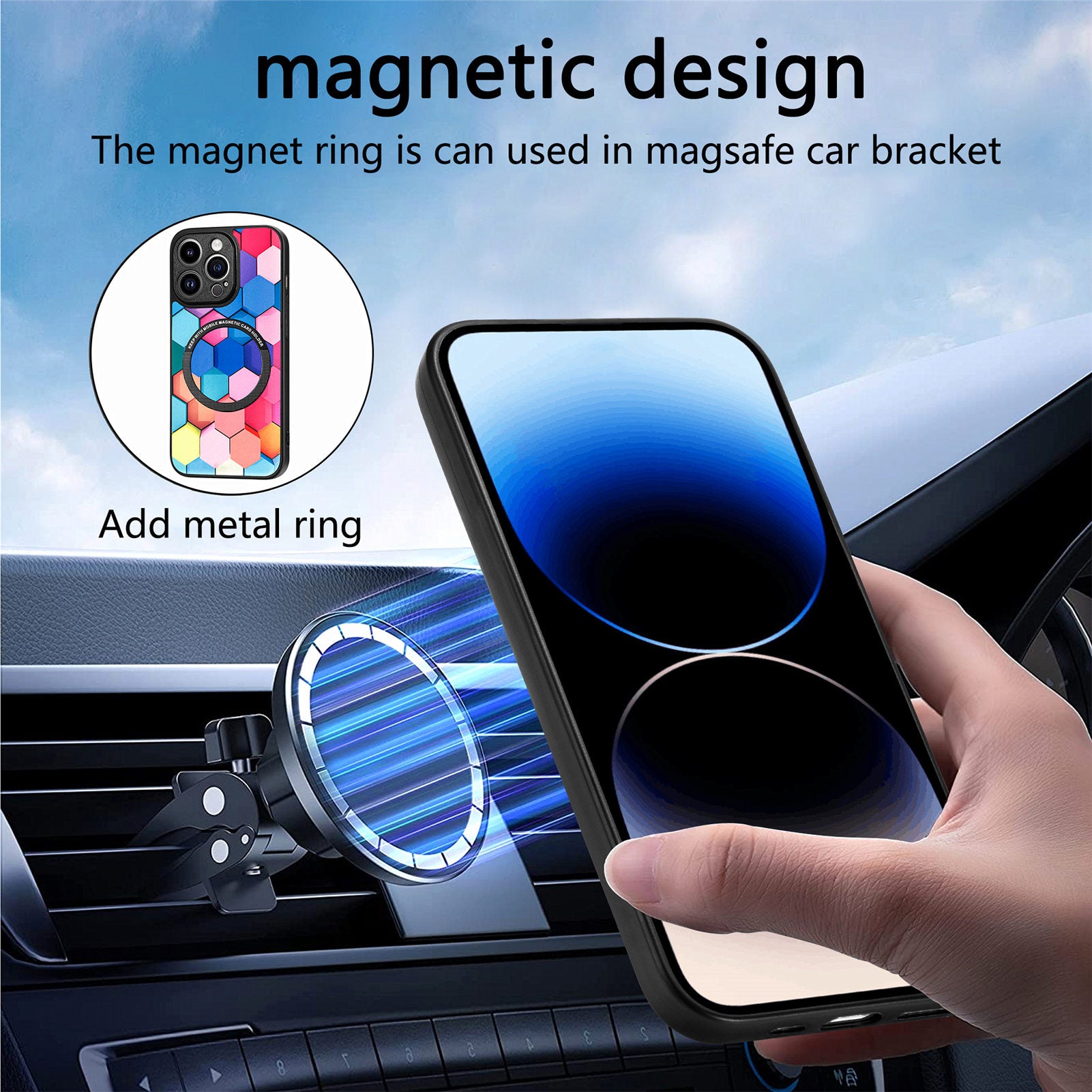P1 for iPhone 13 Pro Max Case Pattern PU Leather+PC+TPU Phone Cover Compatible with MagSafe