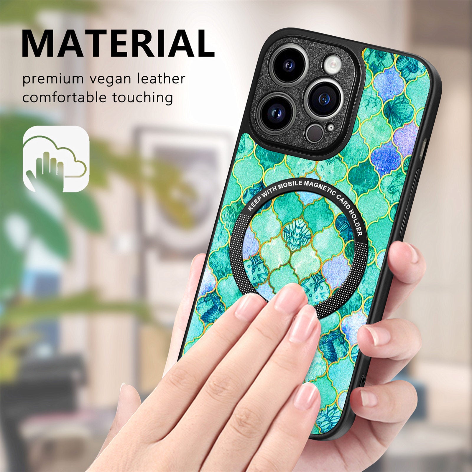 P1 for iPhone 13 Pro Max Case Pattern PU Leather+PC+TPU Phone Cover Compatible with MagSafe