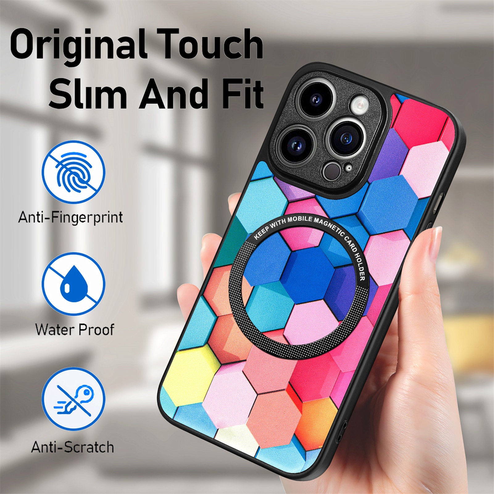 P1 for iPhone 13 Pro Max Case Pattern PU Leather+PC+TPU Phone Cover Compatible with MagSafe