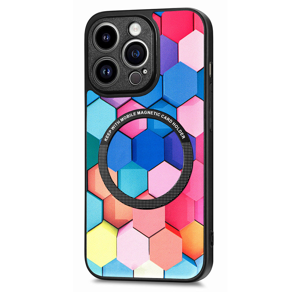 P1 for iPhone 13 Pro Max Case Pattern PU Leather+PC+TPU Phone Cover Compatible with MagSafe