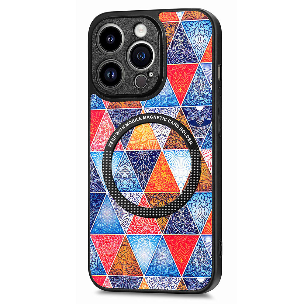 P1 for iPhone 13 Pro Max Case Pattern PU Leather+PC+TPU Phone Cover Compatible with MagSafe