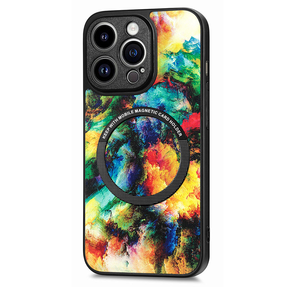 P1 for iPhone 13 Pro Max Case Pattern PU Leather+PC+TPU Phone Cover Compatible with MagSafe