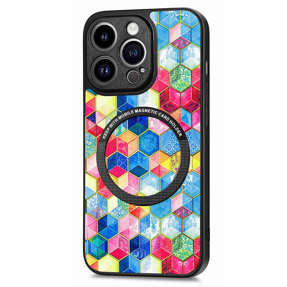 P1 for iPhone 13 Pro Max Case Pattern PU Leather+PC+TPU Phone Cover Compatible with MagSafe