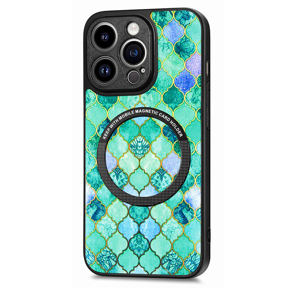 P1 for iPhone 13 Pro Max Case Pattern PU Leather+PC+TPU Phone Cover Compatible with MagSafe