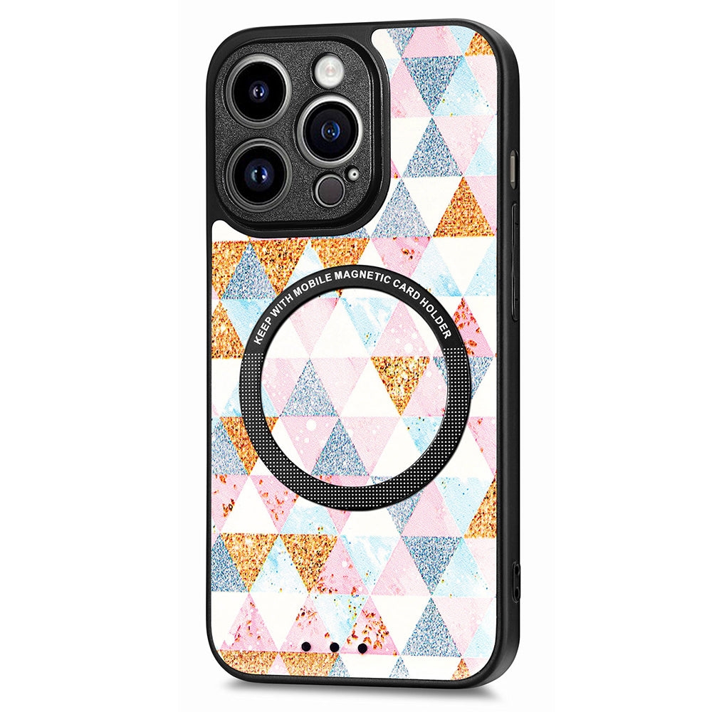P1 for iPhone 13 Pro Max Case Pattern PU Leather+PC+TPU Phone Cover Compatible with MagSafe