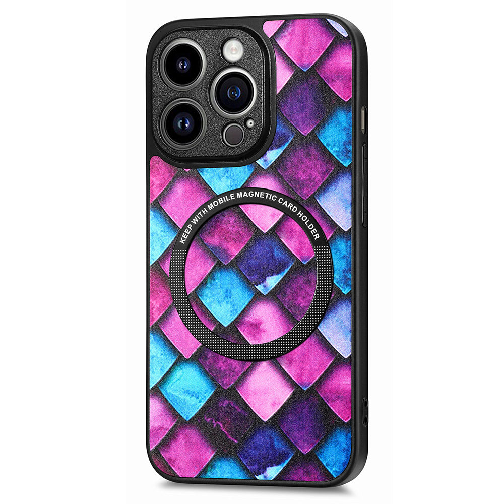 P1 For iPhone 13 Pro 6.1 inch Case Pattern Printing Leather+ PC+TPU Phone Cover Compatible with MagSafe