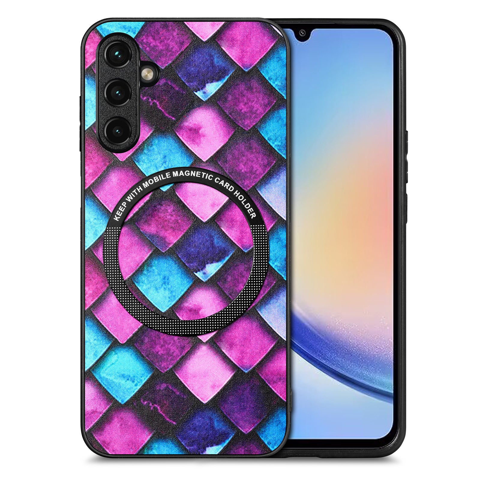 P1 For Samsung Galaxy A34 5G Magnetic Case Leather Coated TPU+PC Cover Pattern Printed
