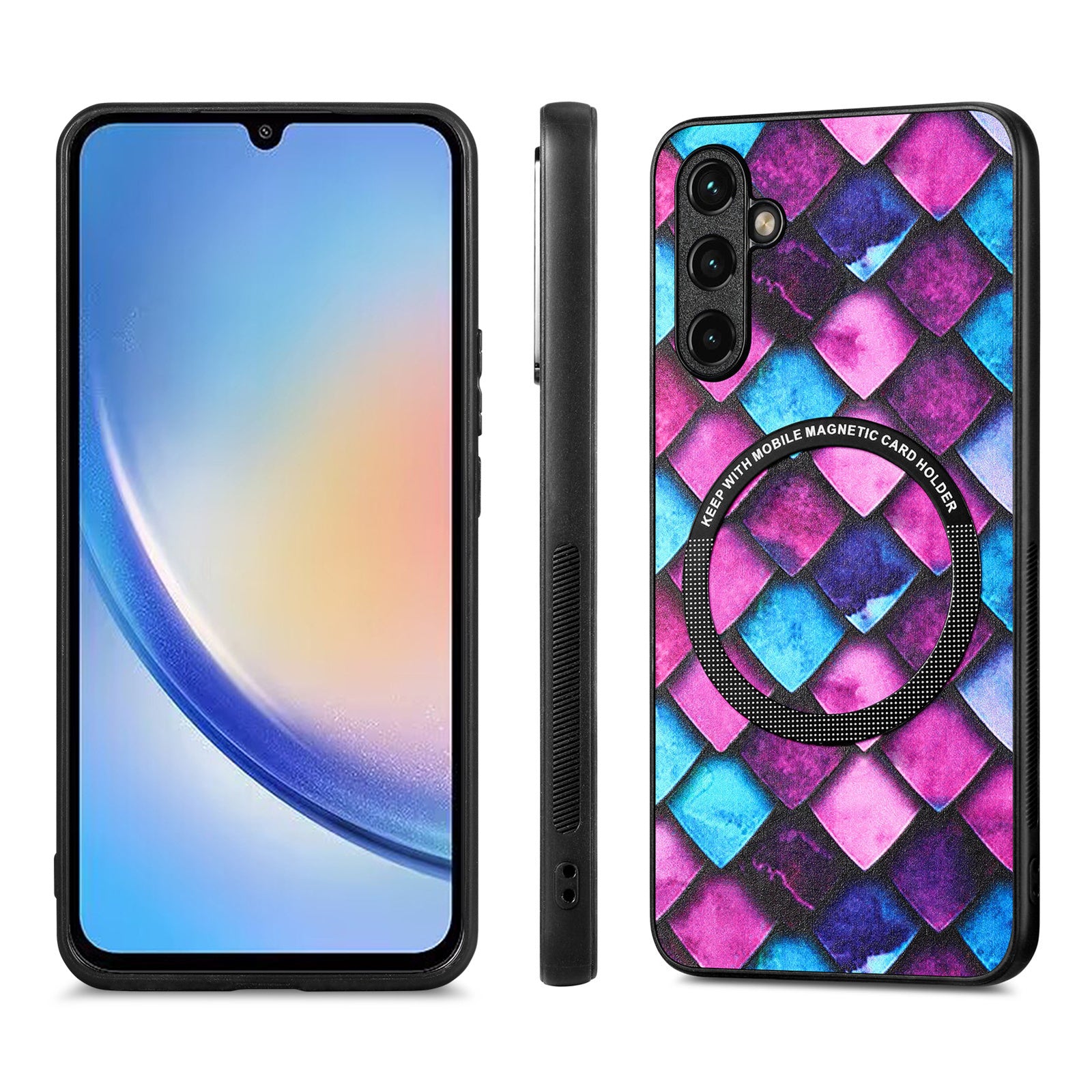 P1 For Samsung Galaxy A34 5G Magnetic Case Leather Coated TPU+PC Cover Pattern Printed