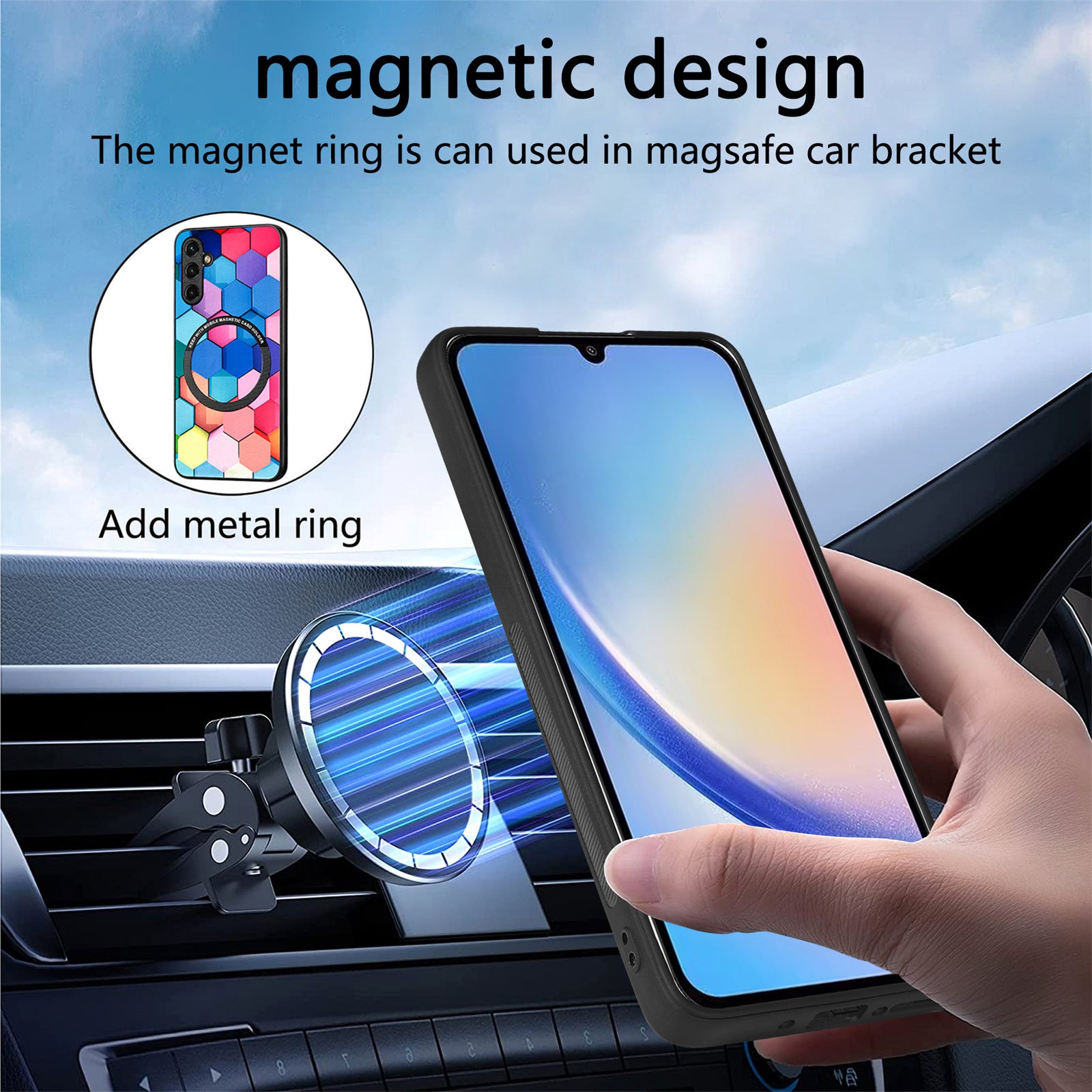P1 For Samsung Galaxy A34 5G Magnetic Case Leather Coated TPU+PC Cover Pattern Printed