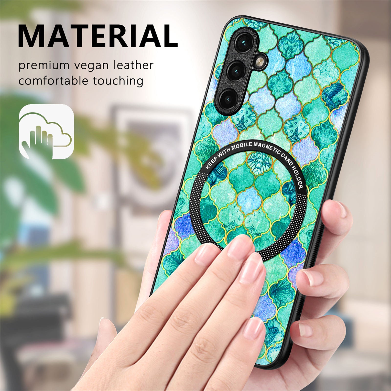 P1 For Samsung Galaxy A34 5G Magnetic Case Leather Coated TPU+PC Cover Pattern Printed