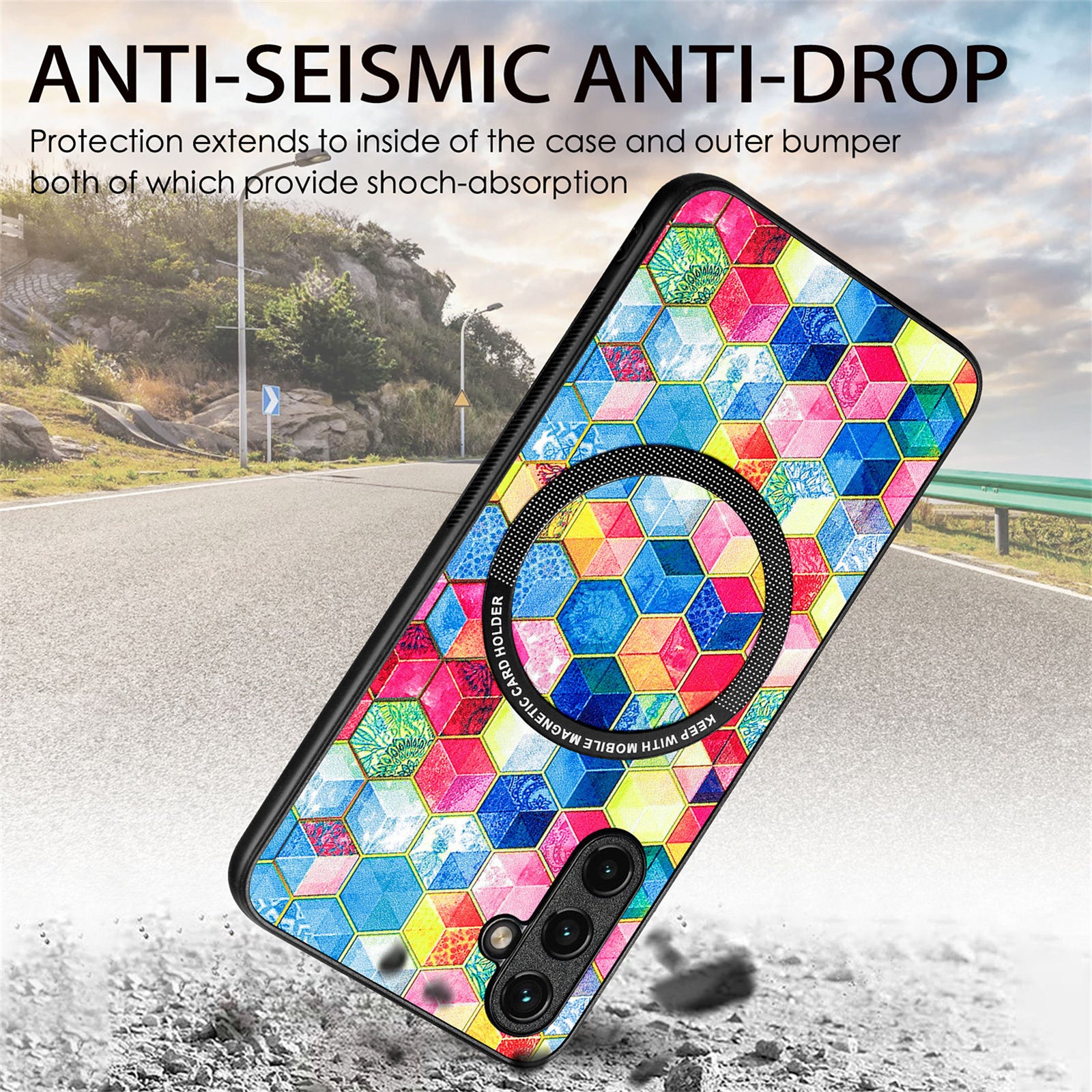 P1 For Samsung Galaxy A34 5G Magnetic Case Leather Coated TPU+PC Cover Pattern Printed