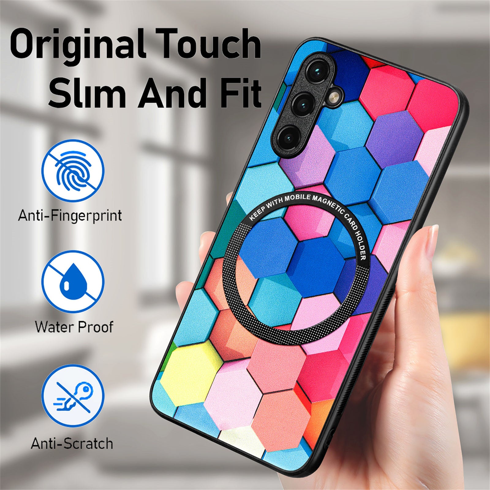 P1 For Samsung Galaxy A34 5G Magnetic Case Leather Coated TPU+PC Cover Pattern Printed
